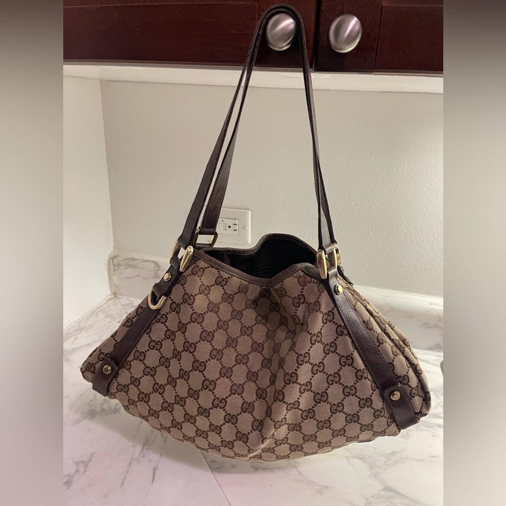 Gucci Abbey Brown Canvas Leather Tote bag